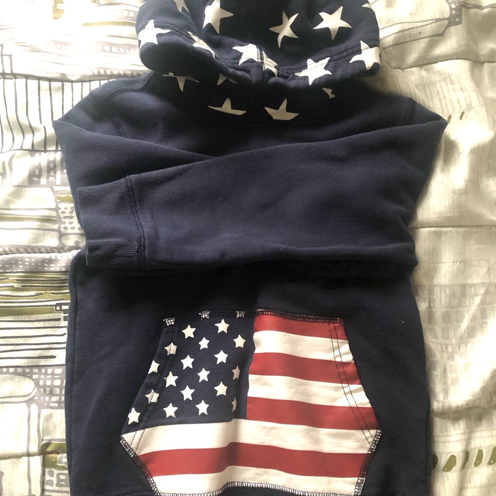 H&M Blue and Red Hooded Sweatshirt with Patriotic Design